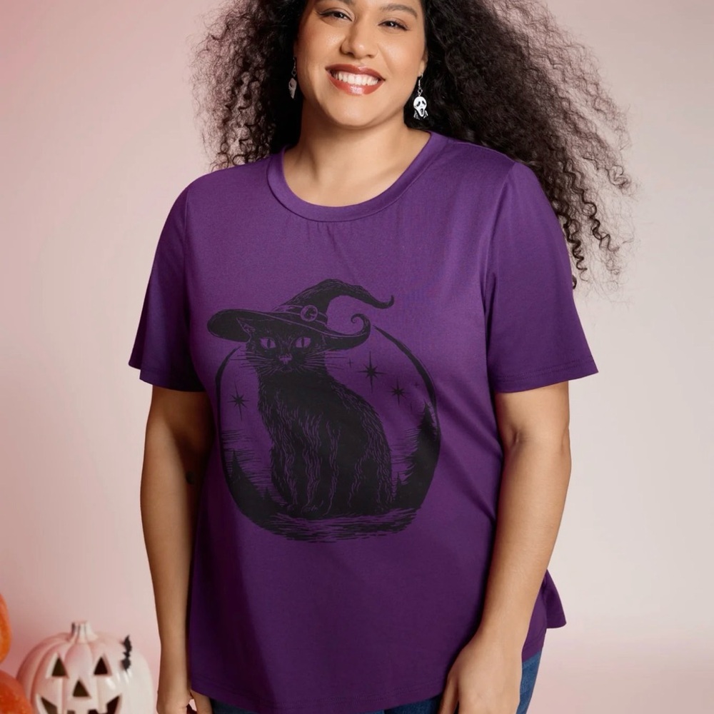 BloomChic Enchanted Cat Purple Tee